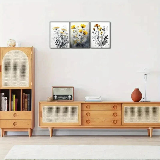 3pcs Flower Art Decorative Poster Watercolor Metal Print Ready to Hang Art