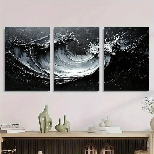 3pcs Abstract Flowing Raindrops Black & White Metal Print Ready to Hang Art