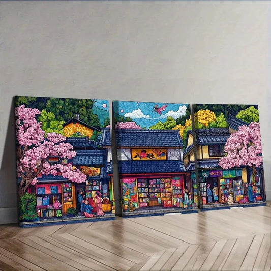 3pcs Vibrant Japanese Comic Book Store Scene Wall Art Set Canvas Framed 40x60cm - High Quality Print 100% Australian Made Wall Canvas Ready to Hang