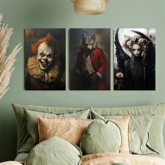 3pcs Clowns, Victorian Werewolves & Fallen Angels Metal Print Ready to Hang Art