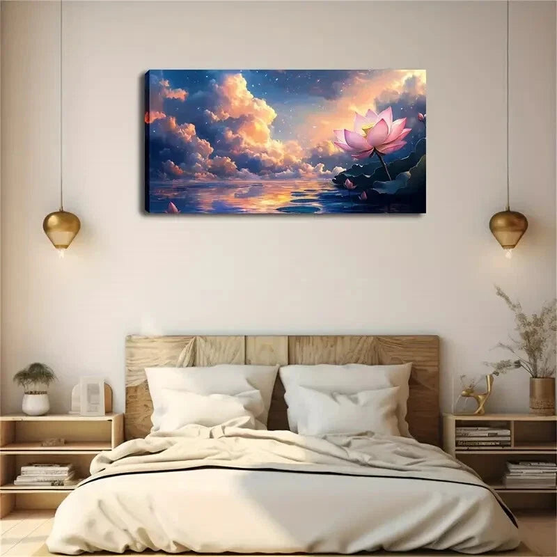 Realistic Blooming Pink Lotus Wall Art Canvas Office Home Room Framed 120x60cm