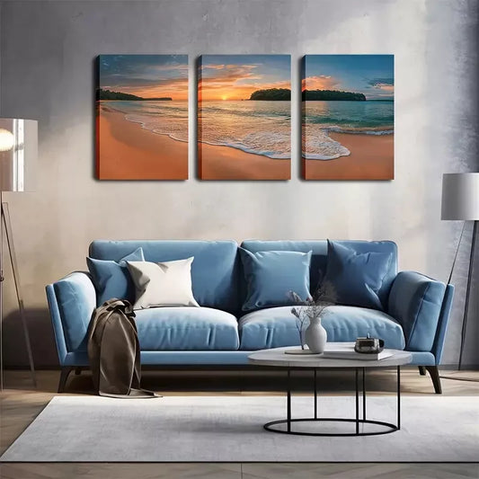 3pcs Sunset on The Beach, Beautiful  Wall Art Set Canvas Framed 40x60cm - High Quality Print 100% Australian Made Wall Canvas Ready to Hang
