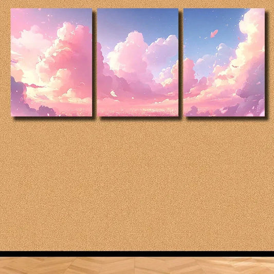 3pcs Pink Clouds Cityscape Metal Print Ready to Hang Art