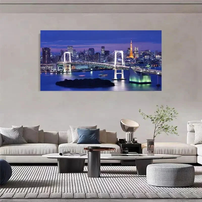 Rainbow Bridge Tokyo Skyline Wall Art Canvas Office Home Room Framed 120x60cm