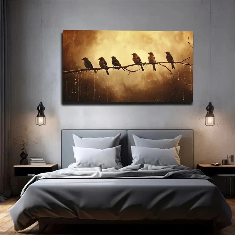A Bird Perches On A Branch Wall Art Canvas Office Home Room Framed 80x45cm
