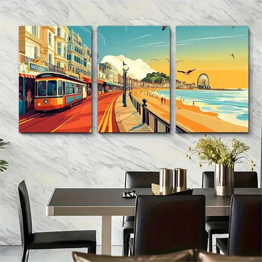 3pcs Brighton Vintage Themed Dimensional Metal Print Ready to Hang Art