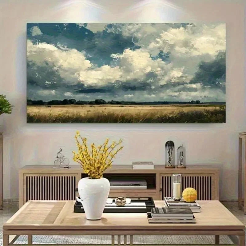 Abstract Cloudy Sky Wheat Wall Art wall canvas office home room framed 120x60cm