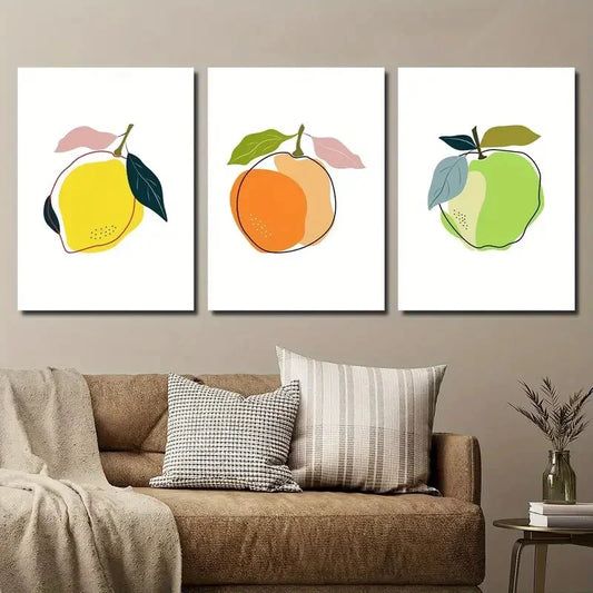 3pcs Colorful Lemon Orange and Apple Metal Print Ready to Hang Art