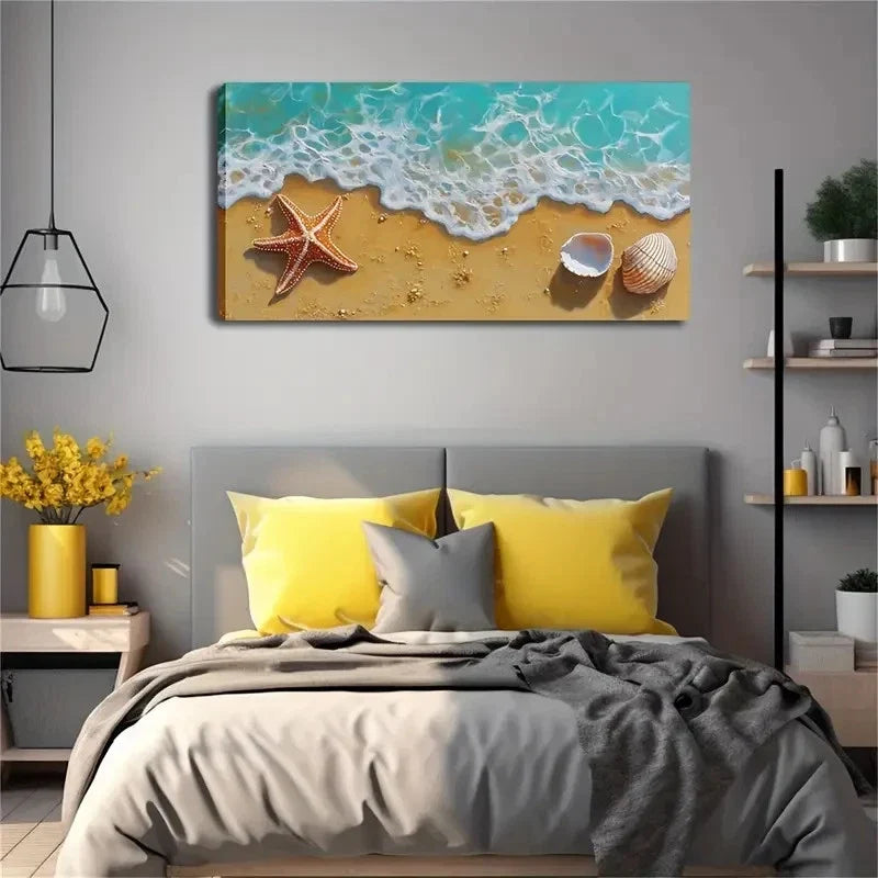 Starfish & Seashells Modern Wall Art canvas office home room framed 120x60cm