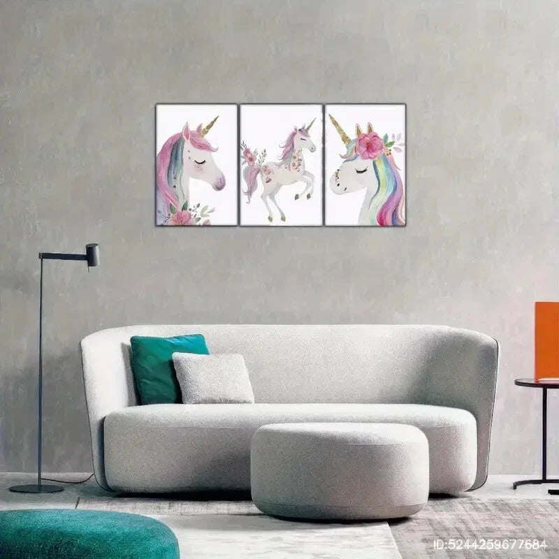 3pcs Magical & Colorful Floral Fantasy Creature Metal Print Ready to Hang Art