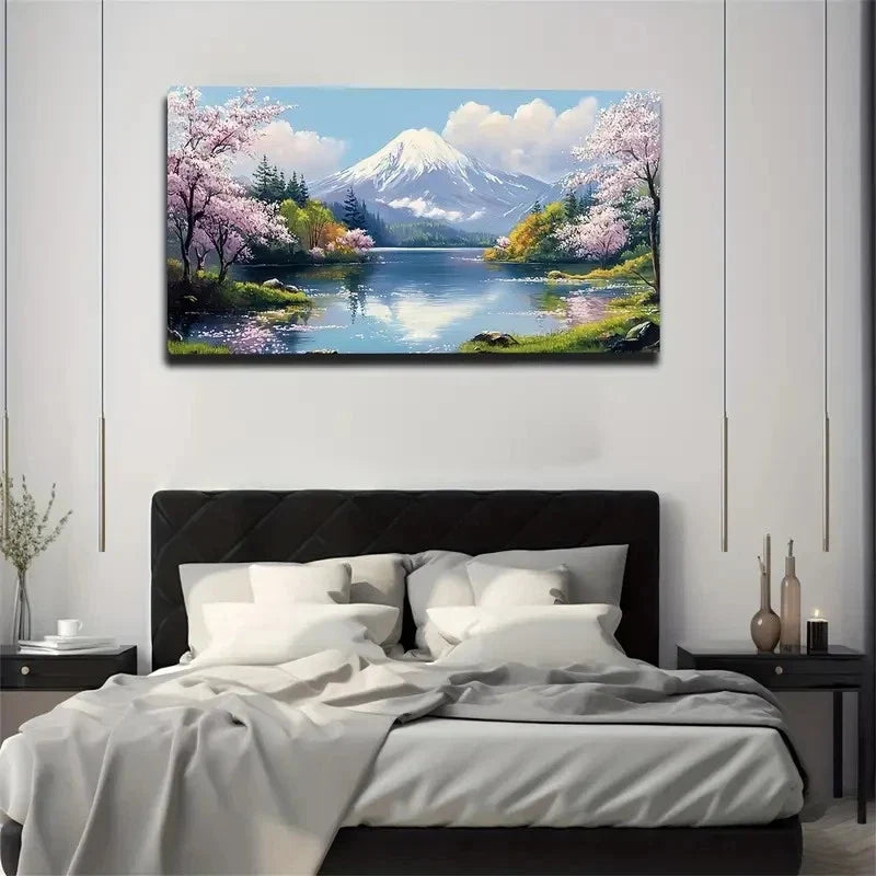 Cherry Blossoms & Snowy Wall Art Canvas Office Home Room Framed 120x60cm