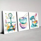 3pcs Colorful Classic Modern Watercolor Kitchen Wall Art Set Canvas Framed 40x60cm - High Quality Print 100% Australian Made Wall Canvas Ready to Hang