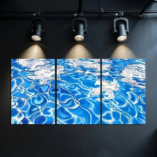 3pcs Blue and White Abstract Swirl Metal Print Ready to Hang Art