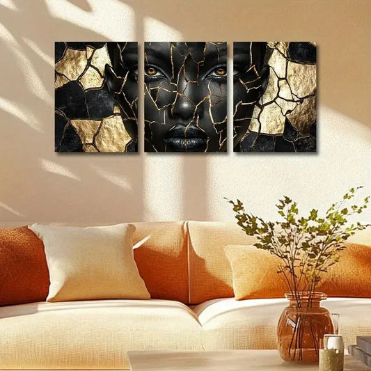 3pcs Split Face Design Modern Art Deco Style Metal Print Ready to Hang Art