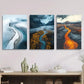 3pcs  Aerial Views, a Glacier River Landscape Metal Print Ready to Hang Art