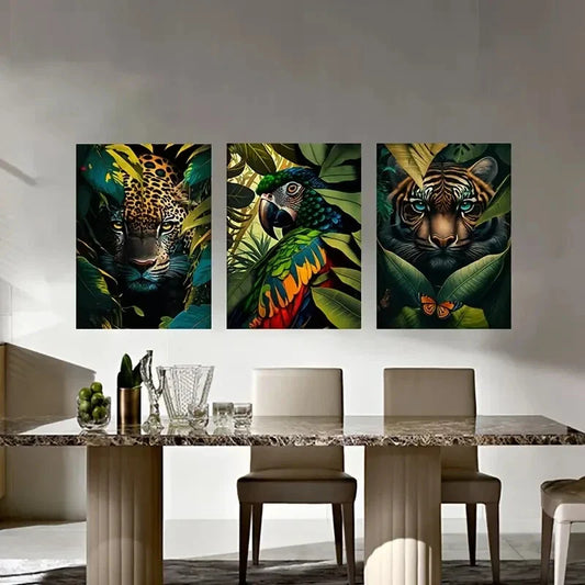 3pcs Vibrant Jungle Animal Metal Print Ready to Hang Art