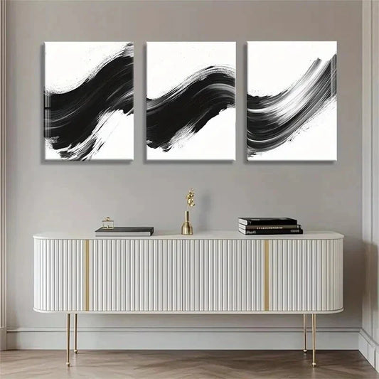 3pcs White Abstract Brushstroke Pattern Scene Wall Art Set Canvas Framed 40x60cm - High Quality Print 100% Australian Made Wall Canvas Ready to Hang