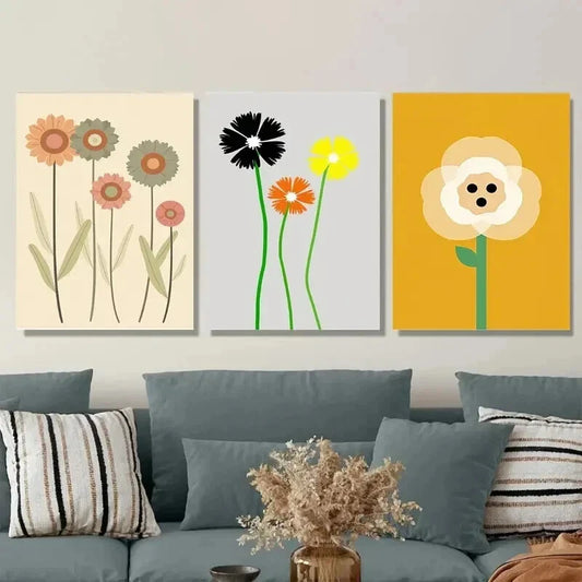 3pcs Modern Floral Colorful Flower Vertical Wall Art Set Canvas Framed 40x60cm - High Quality Print 100% Australian Made Wall Canvas Ready to Hang
