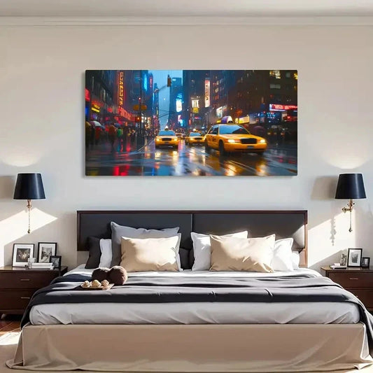 Times Square Taxis Floral Wall Art Canvas Office Home Room Framed 120x60cm