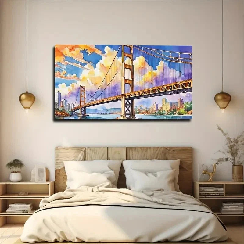 A Modern Bridge Wall Art Canvas Office Home Room Framed 120x60cm