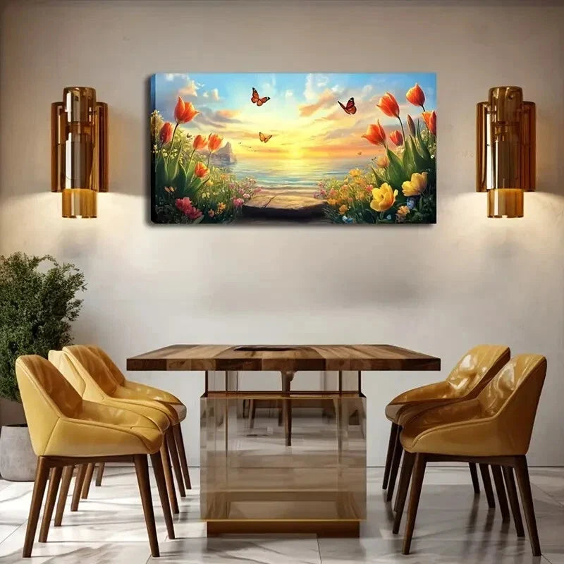 Bright Sunny Scene Golden Rays Wall Art Canvas Office Home Room Framed 120x60cm