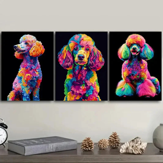 3pcs The Glitzy Poodle Art Painting Metal Print Ready to Hang Art