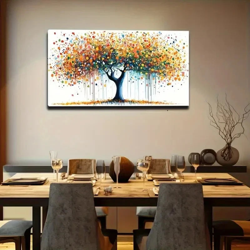 Polka Shaped Leaves Suitable Wall Art Canvas Office Home Room Framed 80x45cm