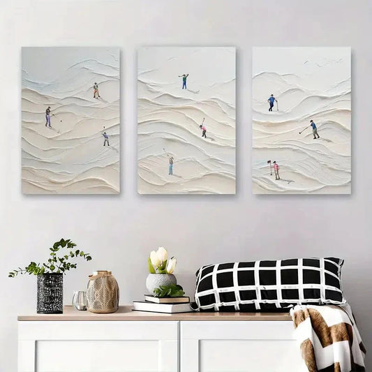 3pcs Golf Course Scene Sand with Golf Players Metal Print Ready to Hang Art