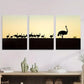 3pcs Ostrich Silhouette with Sunset Landscape Metal Print Ready to Hang Art