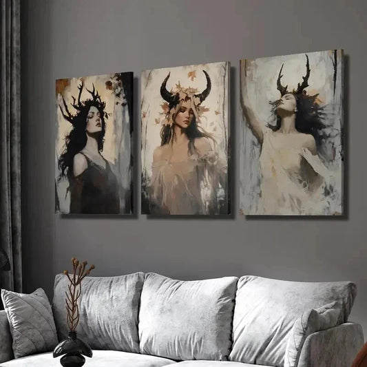 3pcs Mysterious Dark Goddess Decoration Wall Art Set Canvas Framed 40x60cm - High Quality Print 100% Australian Made Wall Canvas Ready to Hang