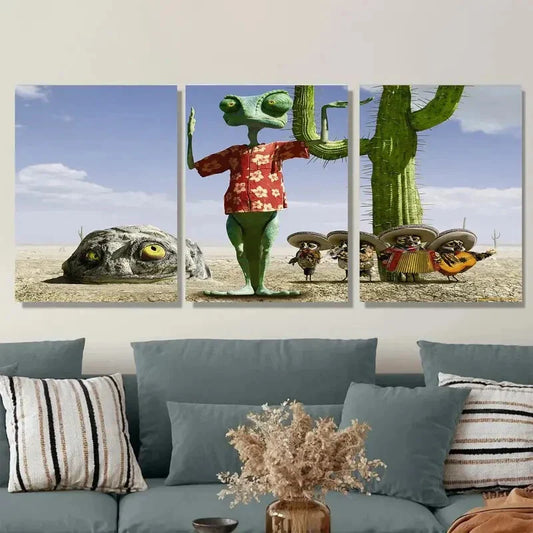 3pcs Vibrant Cactus and Turtle Metal Print Ready to Hang Art