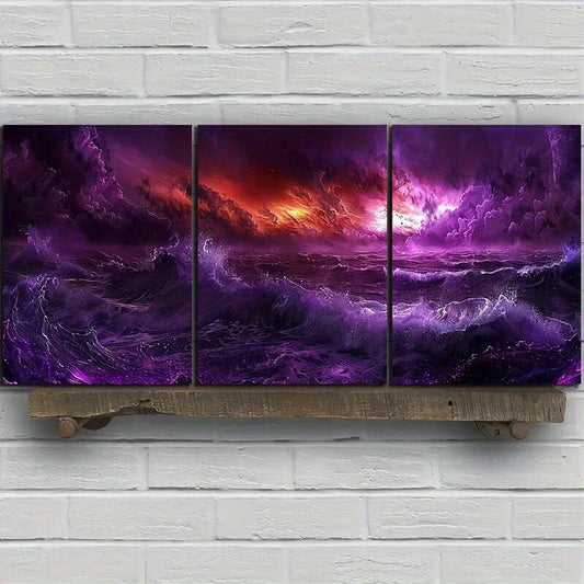 3pcs Turbulent Sea Storm Design Metal Print Ready to Hang Art
