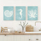 3pcs Seahorse, Coral, And Seashell Metal Print Ready to Hang Art