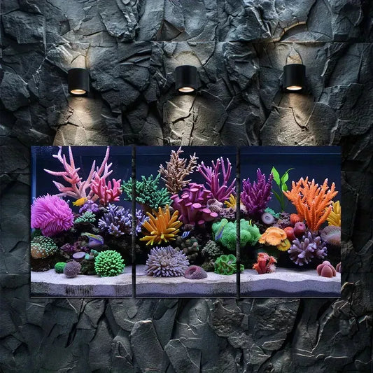 3pcs Vibrant Coral Reef Aquarium with Colorful Art Canvas Framed 40x60cm - High Quality Print 100% Australian Made Wall Canvas Ready to Hang
