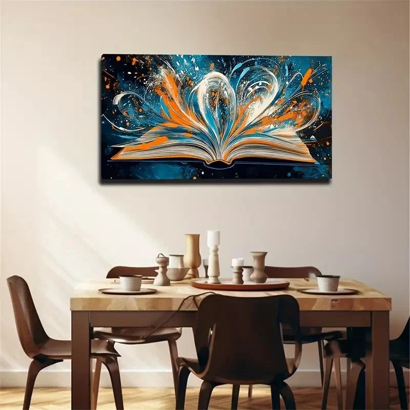 Colorful Books Suitable Deco Wall Art Canvas Office Home Room Framed 80x45cm