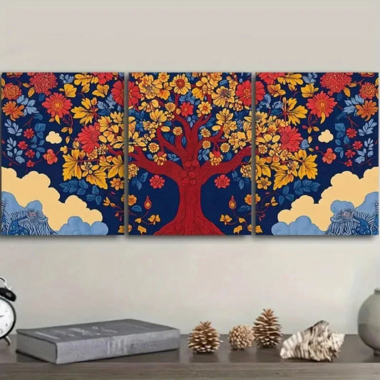 3pcs Vibrant Floral & Tree Paintings Metal Print Ready to Hang Art
