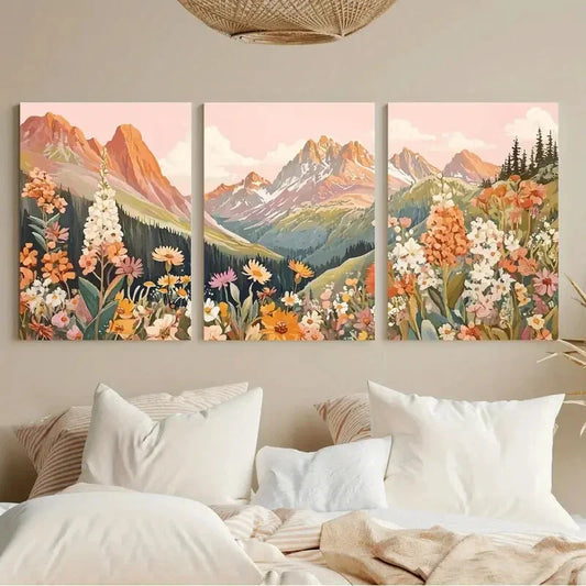 3pcs Abstract Colorful Mountain Meadow Metal Print Ready to Hang Art