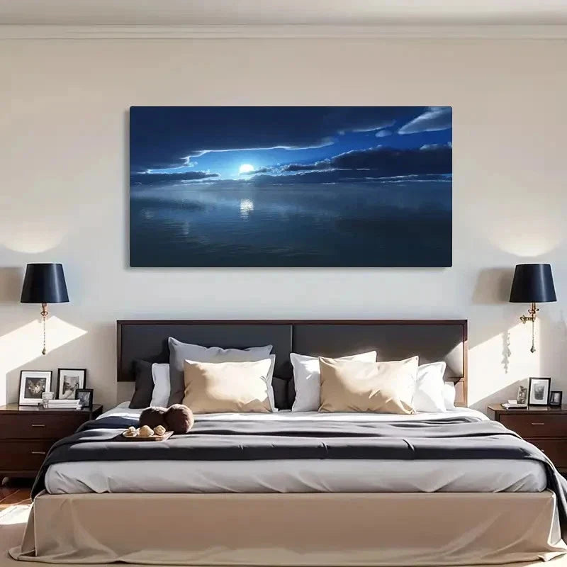 Ocean Scene Moon Reflection Wall Art Canvas Office Home Room Framed 120x60cm