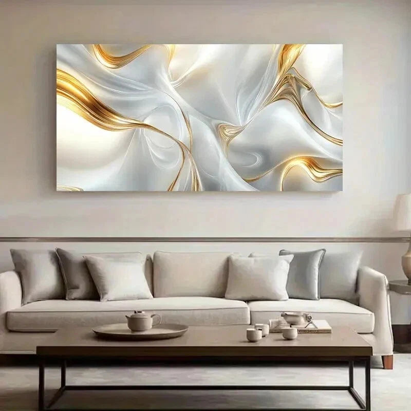 White Golden Silk Textured wall canvas office home room framed 120x60cm