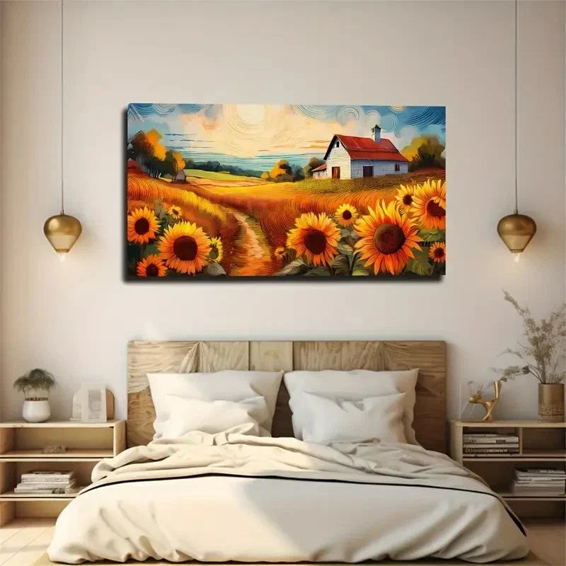 Small Country House Wall Art Canvas Office Home Room Framed 80x45cm