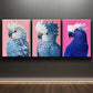 3pcs Beautiful Light Blue & Dark Blue Parrots Metal Print Ready to Hang Art