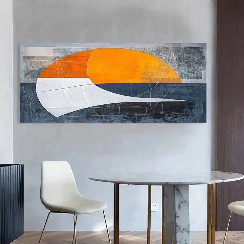 Abstract Geometric Blue & Gray Wall Art Canvas Office Home Room Framed 80x45cm