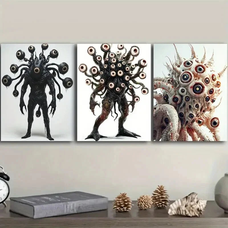 3pcs Eye Monster Art Painting   Metal Print Ready to Hang Art
