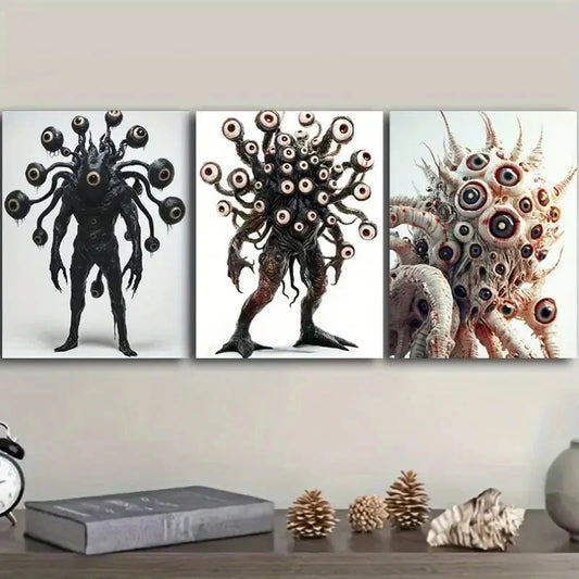 3pcs Eye Monster Art Painting   Metal Print Ready to Hang Art