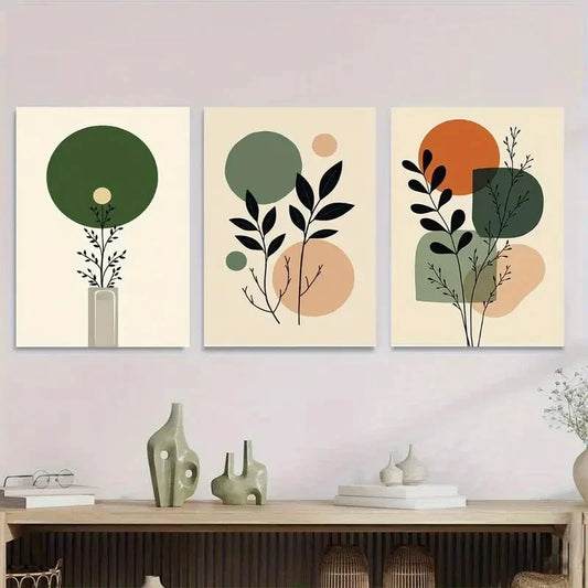 3pcs Minimalist Plant Leaf Black Background Metal Print Ready to Hang Art