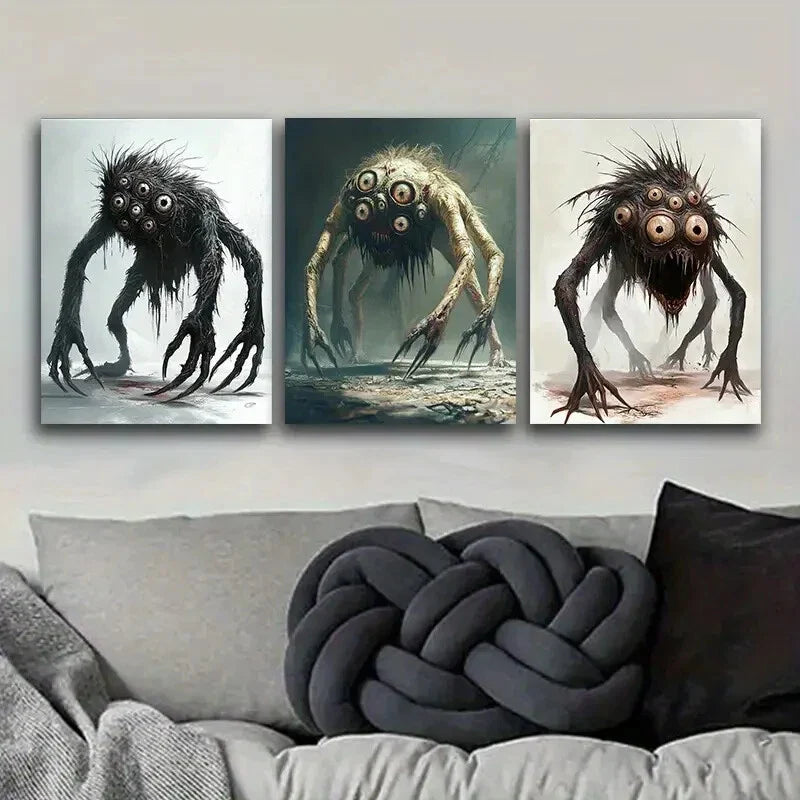 3pcs  Eye monster Art Painting Metal Print Ready to Hang Art