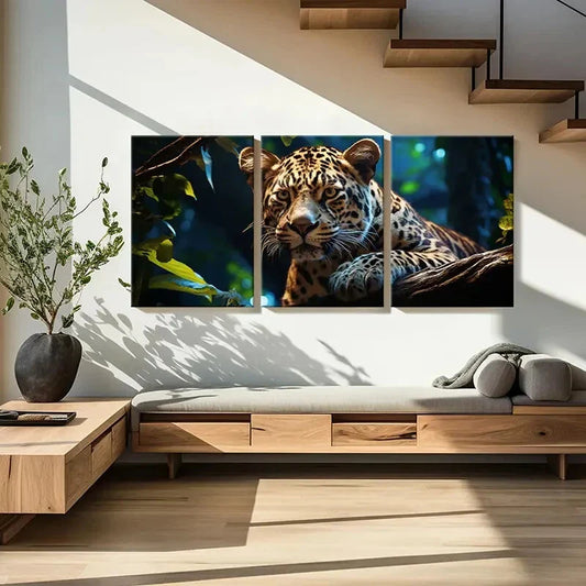 3pcs Wildlife Leopard Metal Print Ready to Hang Art