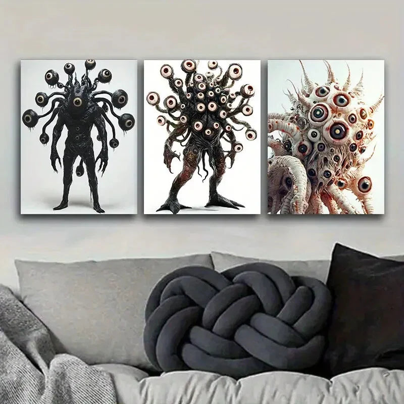 3pcs Eye Monster Art Painting   Metal Print Ready to Hang Art
