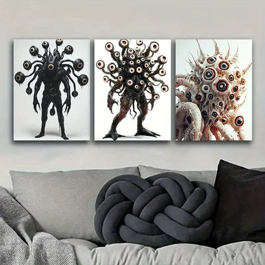 3pcs Eye Monster Art Painting   Metal Print Ready to Hang Art