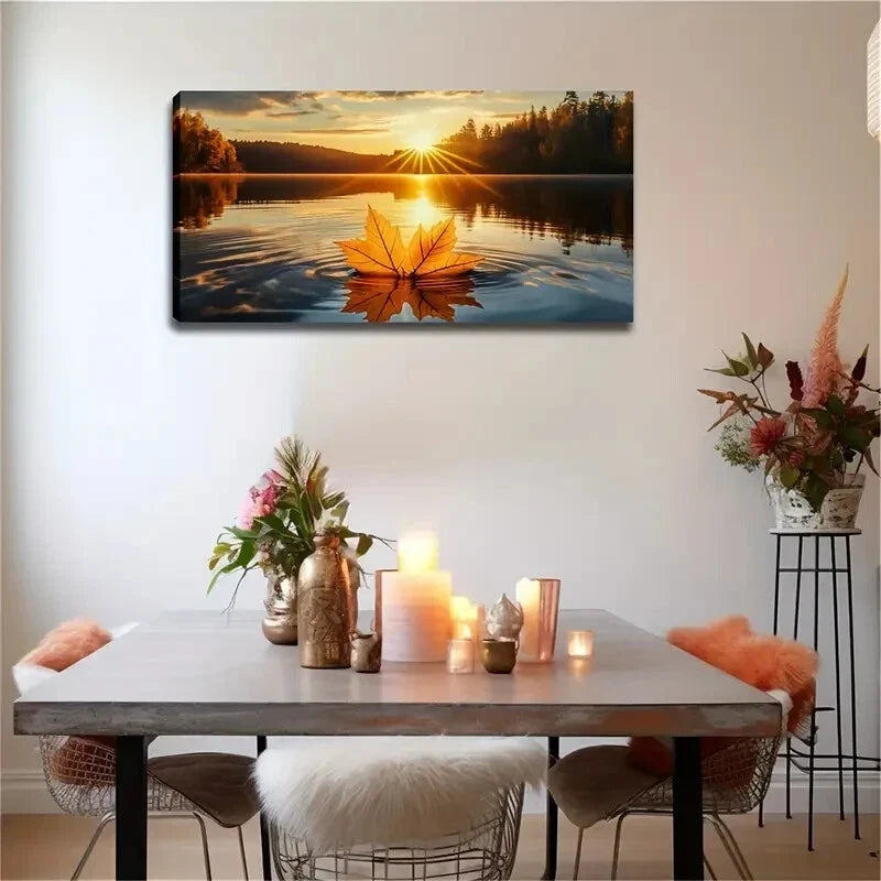 Realistic Sunset Lake Serene Wall Art Canvas Office Home Room Framed 120x60cm